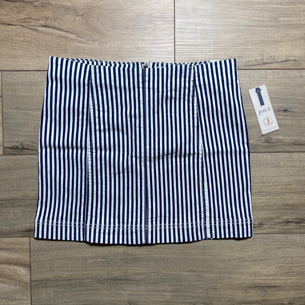 Jolt‎ Juniors Striped Mini Skirt Size 13/31W Light Cream & Blue Back Zip